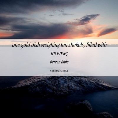 Picture 06 - Numbers 7:74 BSB - one gold dish weighing ten shekels, filled with - Bible Verse Picture