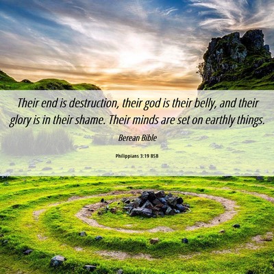 Picture 06 - Philippians 3:19 BSB - Their end is destruction, their god is their - Bible Verse Picture