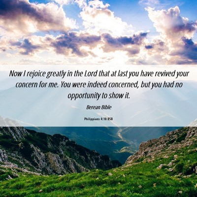 Picture 06 - Philippians 4:10 BSB - Now I rejoice greatly in the Lord that at last - Bible Verse Picture