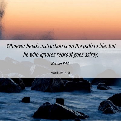 Picture 06 - Proverbs 10:17 BSB - Whoever heeds instruction is on the path to life, - Bible Verse Picture
