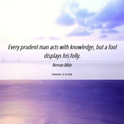 Picture 06 - Proverbs 13:16 BSB - Every prudent man acts with knowledge, but a fool - Bible Verse Picture