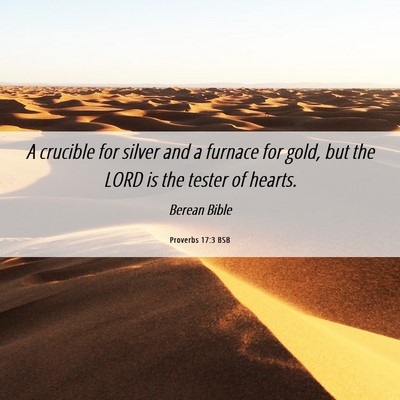 Picture 06 - Proverbs 17:3 BSB - A crucible for silver and a furnace for gold, but - Bible Verse Picture