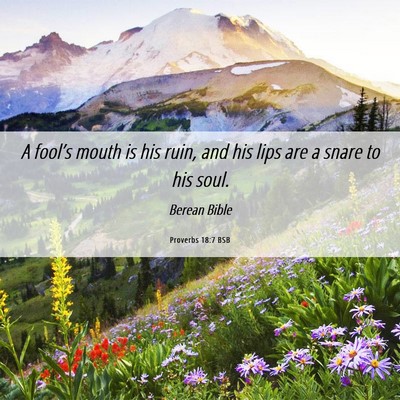 Picture 06 - Proverbs 18:7 BSB - A fool’s mouth is his ruin, and his lips are a - Bible Verse Picture