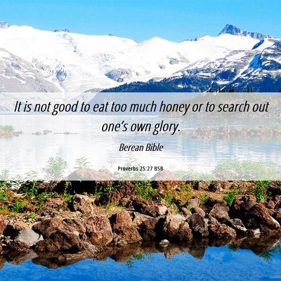 Picture 06 - Proverbs 25:27 BSB - It is not good to eat too much honey or to search - Bible Verse Picture