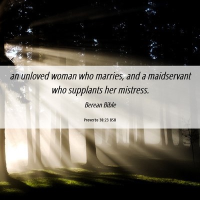 Picture 06 - Proverbs 30:23 BSB - an unloved woman who marries, and a maidservant - Bible Verse Picture