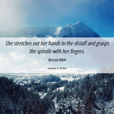 Picture 06 - Proverbs 31:19 BSB - She stretches out her hands to the distaff and - Bible Verse Picture