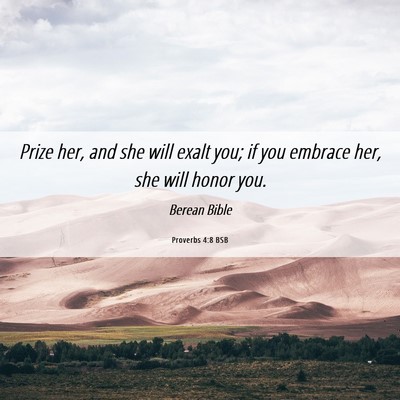 Picture 06 - Proverbs 4:8 BSB - Prize her, and she will exalt you; if you embrace - Bible Verse Picture