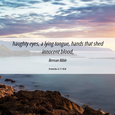 Picture 06 - Proverbs 6:17 BSB - haughty eyes, a lying tongue, hands that shed - Bible Verse Picture