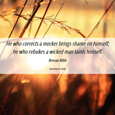 Picture 06 - Proverbs 9:7 BSB - He who corrects a mocker brings shame on himself; - Bible Verse Picture