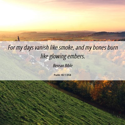 Picture 06 - Psalm 102:3 BSB - For my days vanish like smoke, and my bones burn - Bible Verse Picture