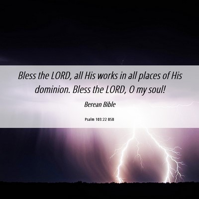 Picture 06 - Psalm 103:22 BSB - Bless the LORD, all His works in all places of - Bible Verse Picture