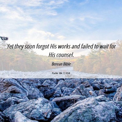 Picture 06 - Psalm 106:13 BSB - Yet they soon forgot His works and failed to wait - Bible Verse Picture