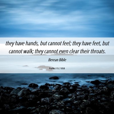 Picture 06 - Psalm 115:7 BSB - they have hands, but cannot feel; they have feet, - Bible Verse Picture