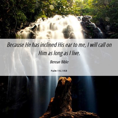 Picture 06 - Psalm 116:2 BSB - Because He has inclined His ear to me, I will - Bible Verse Picture