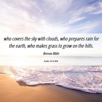 Picture 06 - Psalm 147:8 BSB - who covers the sky with clouds, who prepares rain - Bible Verse Picture