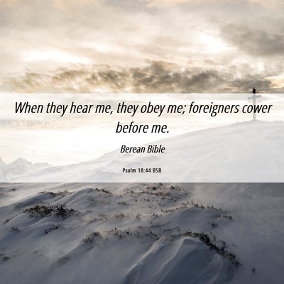 Picture 06 - Psalm 18:44 BSB - When they hear me, they obey me; foreigners cower - Bible Verse Picture