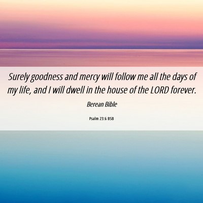 Picture 06 - Psalm 23:6 BSB - Surely goodness and mercy will follow me all the - Bible Verse Picture
