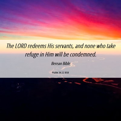 Picture 06 - Psalm 34:22 BSB - The LORD redeems His servants, and none who take - Bible Verse Picture