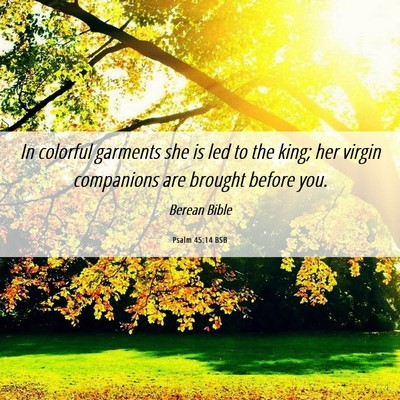 Picture 06 - Psalm 45:14 BSB - In colorful garments she is led to the king; her - Bible Verse Picture