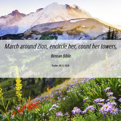 Picture 06 - Psalm 48:12 BSB - March around Zion, encircle her, count her - Bible Verse Picture