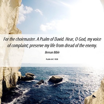 Picture 06 - Psalm 64:1 BSB - For the choirmaster. A Psalm of David. Hear, O - Bible Verse Picture