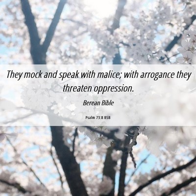 Picture 06 - Psalm 73:8 BSB - They mock and speak with malice; with arrogance - Bible Verse Picture