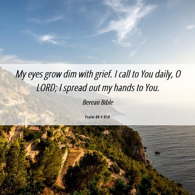 Picture 06 - Psalm 88:9 BSB - My eyes grow dim with grief. I call to You daily, - Bible Verse Picture