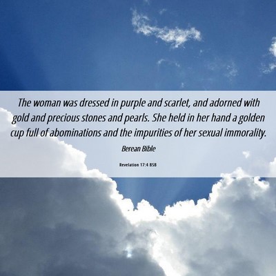 Picture 06 - Revelation 17:4 BSB - The woman was dressed in purple and scarlet, and - Bible Verse Picture