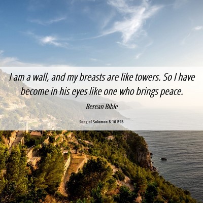 Picture 06 - Song of Solomon 8:10 BSB - I am a wall, and my breasts are like towers. So I - Bible Verse Picture