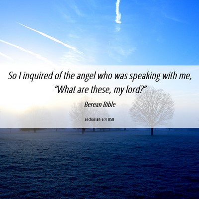 Picture 06 - Zechariah 6:4 BSB - So I inquired of the angel who was speaking with - Bible Verse Picture
