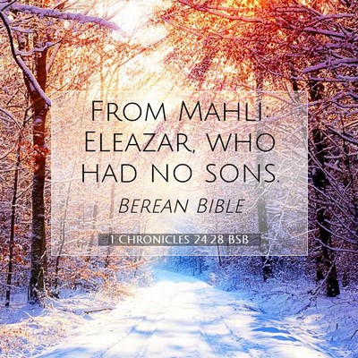 Picture 07 - 1 Chronicles 24:28 BSB - From Mahli: Eleazar, who had no - Bible Verse Picture