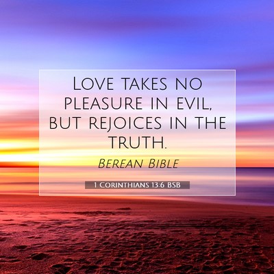 Picture 07 - 1 Corinthians 13:6 BSB - Love takes no pleasure in evil, but rejoices in - Bible Verse Picture
