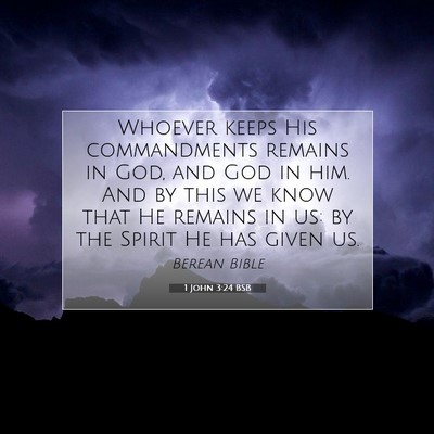 Picture 07 - 1 John 3:24 BSB - Whoever keeps His commandments remains in God, - Bible Verse Picture