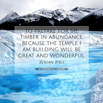 Picture 07 - 2 Chronicles 2:9 BSB - to prepare for me timber in abundance, because - Bible Verse Picture