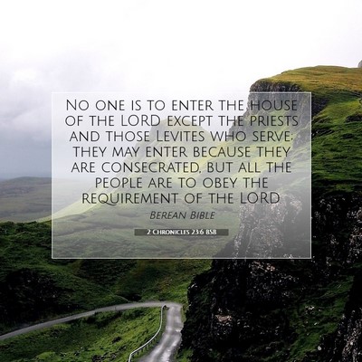 Picture 07 - 2 Chronicles 23:6 BSB - No one is to enter the house of the LORD except - Bible Verse Picture