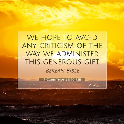 Picture 07 - 2 Corinthians 8:20 BSB - We hope to avoid any criticism of the way we - Bible Verse Picture