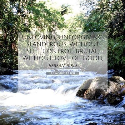 Picture 07 - 2 Timothy 3:3 BSB - unloving, unforgiving, slanderous, without - Bible Verse Picture