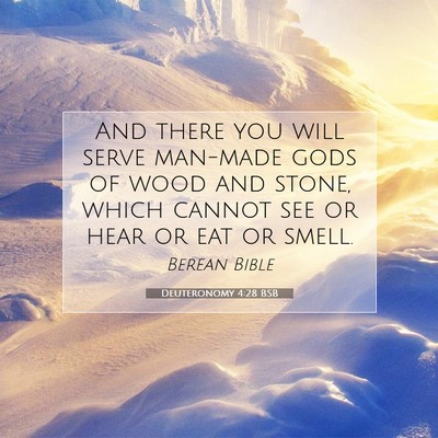 Picture 07 - Deuteronomy 4:28 BSB - And there you will serve man-made gods of wood - Bible Verse Picture