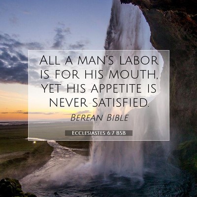 Picture 07 - Ecclesiastes 6:7 BSB - All a man’s labor is for his mouth, yet his - Bible Verse Picture