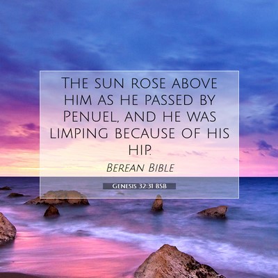 Picture 07 - Genesis 32:31 BSB - The sun rose above him as he passed by Penuel, - Bible Verse Picture