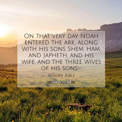 Picture 07 - Genesis 7:13 BSB - On that very day Noah entered the ark, along with - Bible Verse Picture