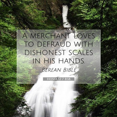 Picture 07 - Hosea 12:7 BSB - A merchant loves to defraud with dishonest scales - Bible Verse Picture