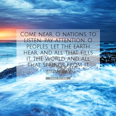 Picture 07 - Isaiah 34:1 BSB - Come near, O nations, to listen; pay attention, O - Bible Verse Picture