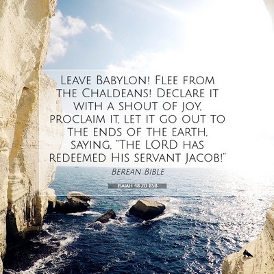 Picture 07 - Isaiah 48:20 BSB - Leave Babylon! Flee from the Chaldeans! Declare - Bible Verse Picture