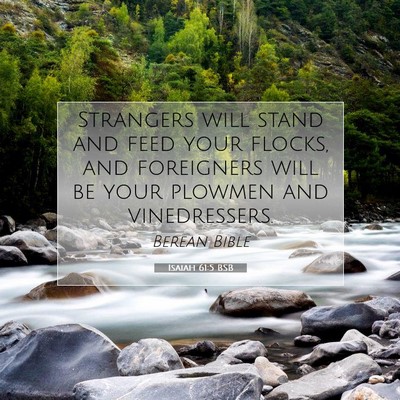 Picture 07 - Isaiah 61:5 BSB - Strangers will stand and feed your flocks, and - Bible Verse Picture