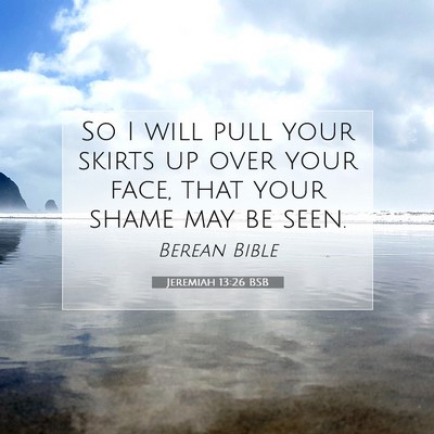 Picture 07 - Jeremiah 13:26 BSB - So I will pull your skirts up over your face, - Bible Verse Picture