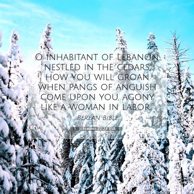 Picture 07 - Jeremiah 22:23 BSB - O inhabitant of Lebanon, nestled in the cedars, - Bible Verse Picture