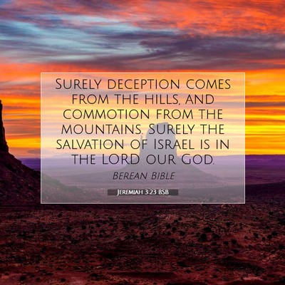 Picture 07 - Jeremiah 3:23 BSB - Surely deception comes from the hills, and - Bible Verse Picture