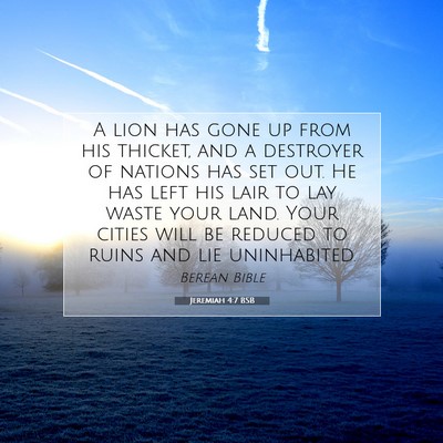 Picture 07 - Jeremiah 4:7 BSB - A lion has gone up from his thicket, and a - Bible Verse Picture