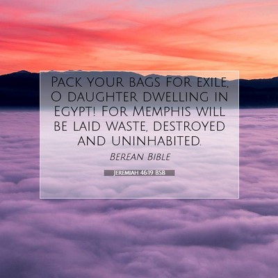 Picture 07 - Jeremiah 46:19 BSB - Pack your bags for exile, O daughter dwelling in - Bible Verse Picture